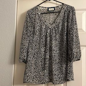 Womens Emmelee Navy Floral 3/4 Sleeve Sheer Blouse. Size L